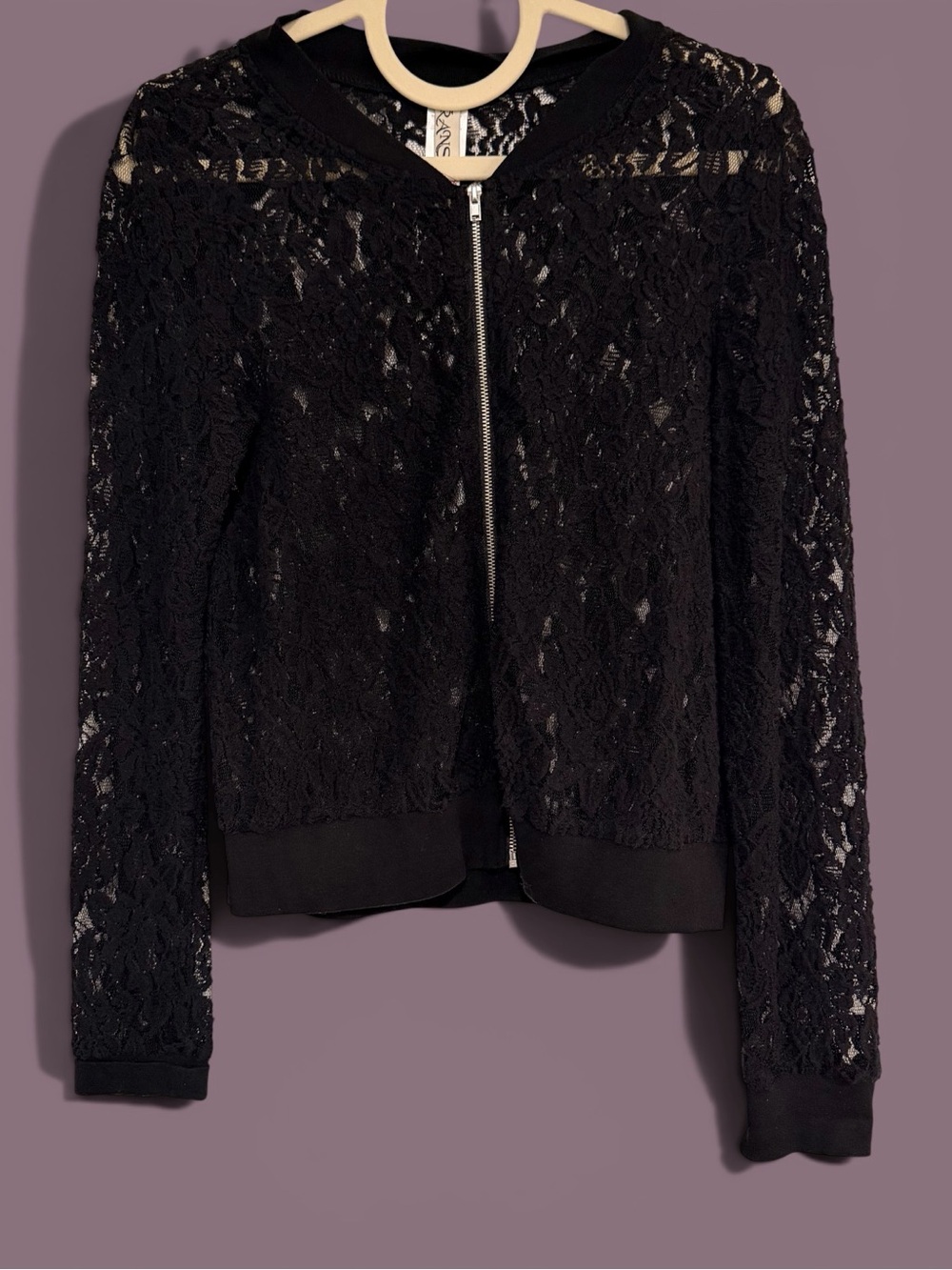 Ransom Black Lace Bomber Jacket with Zip Front